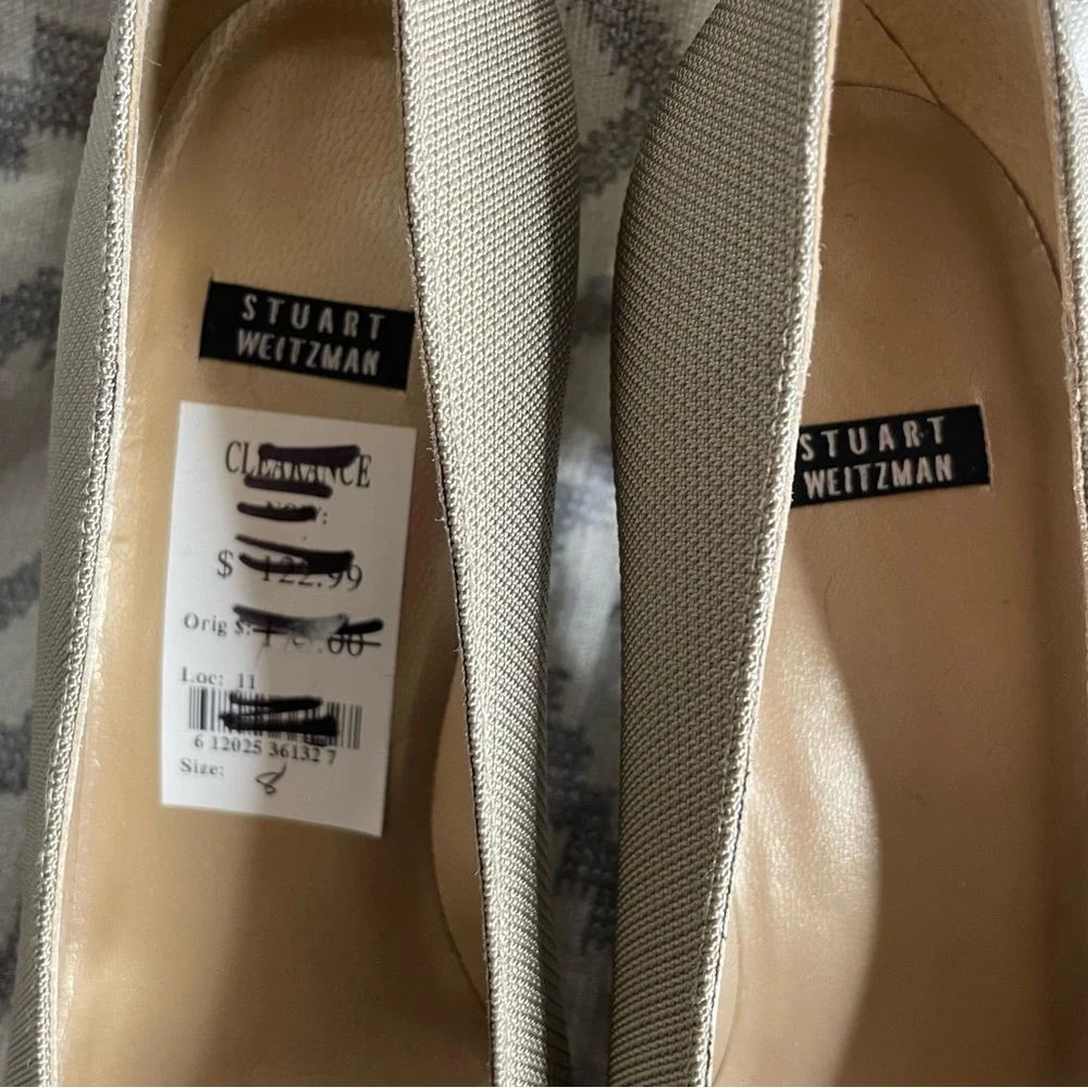 Stuart Weitzman Gold Textured Square Toe Block Heel Pumps Women's Size 8 B‎